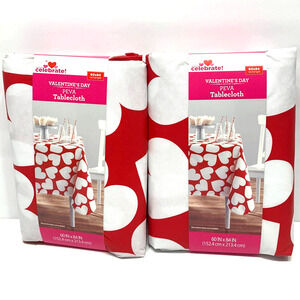 2 Pack Celebrate Red and White Heart PEVA Tablecloth 60 x 84 Rectangle Vinyl New